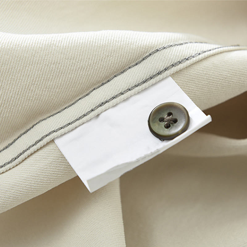 Buddha Stones Commute Buttons Long Sleeve Plain Shirt Men Clothing With Pocket
