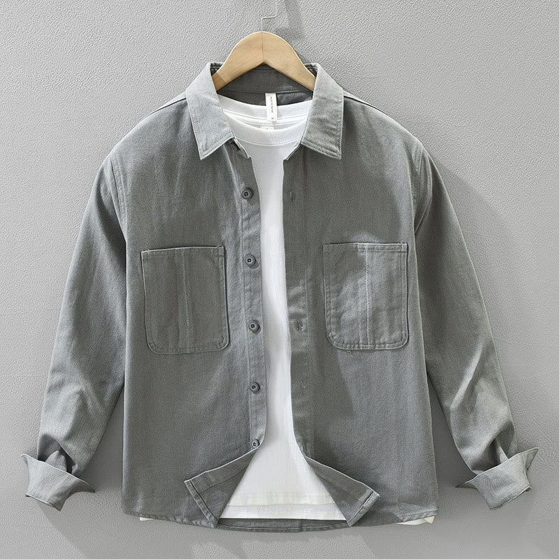 Buddha Stones Spring Commute Buttons Long Sleeve Shirt Men Cotton Clothing With Pockets