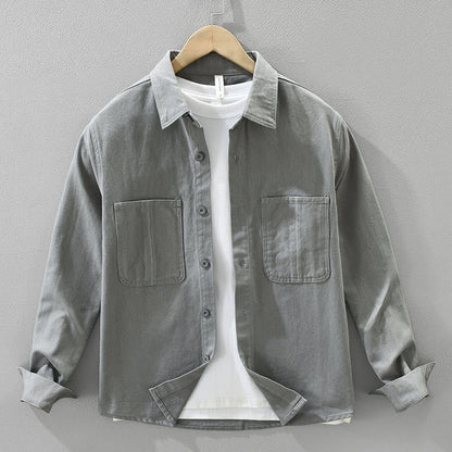 Buddha Stones Spring Commute Buttons Long Sleeve Shirt Men Cotton Clothing With Pockets