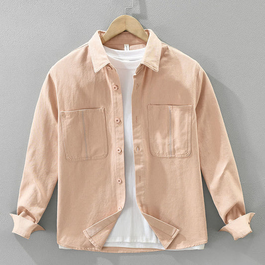 Buddha Stones Spring Commute Buttons Long Sleeve Shirt Men Cotton Clothing With Pockets