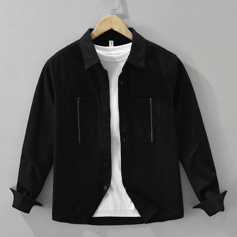 Buddha Stones Spring Commute Buttons Long Sleeve Shirt Men Cotton Clothing With Pockets