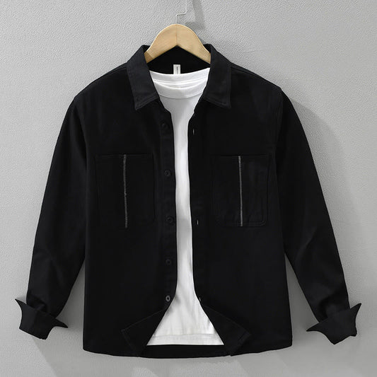 Buddha Stones Spring Commute Buttons Long Sleeve Shirt Men Cotton Clothing With Pockets