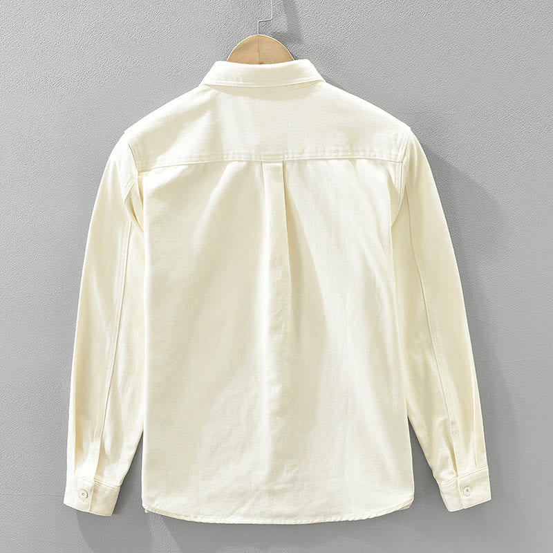 Buddha Stones Spring Commute Buttons Long Sleeve Shirt Men Cotton Clothing With Pockets