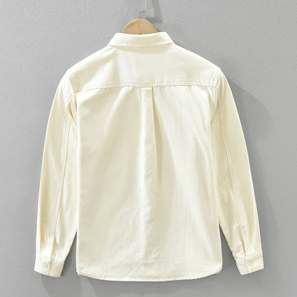 Buddha Stones Spring Commute Buttons Long Sleeve Shirt Men Cotton Clothing With Pockets