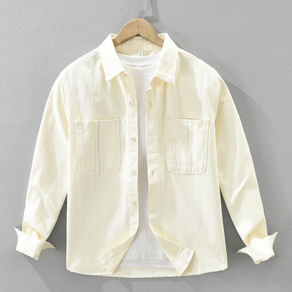 Buddha Stones Spring Commute Buttons Long Sleeve Shirt Men Cotton Clothing With Pockets