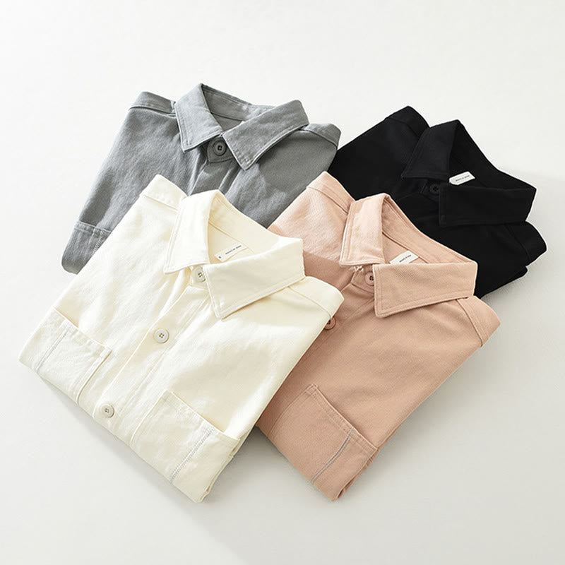 Buddha Stones Spring Commute Buttons Long Sleeve Shirt Men Cotton Clothing With Pockets