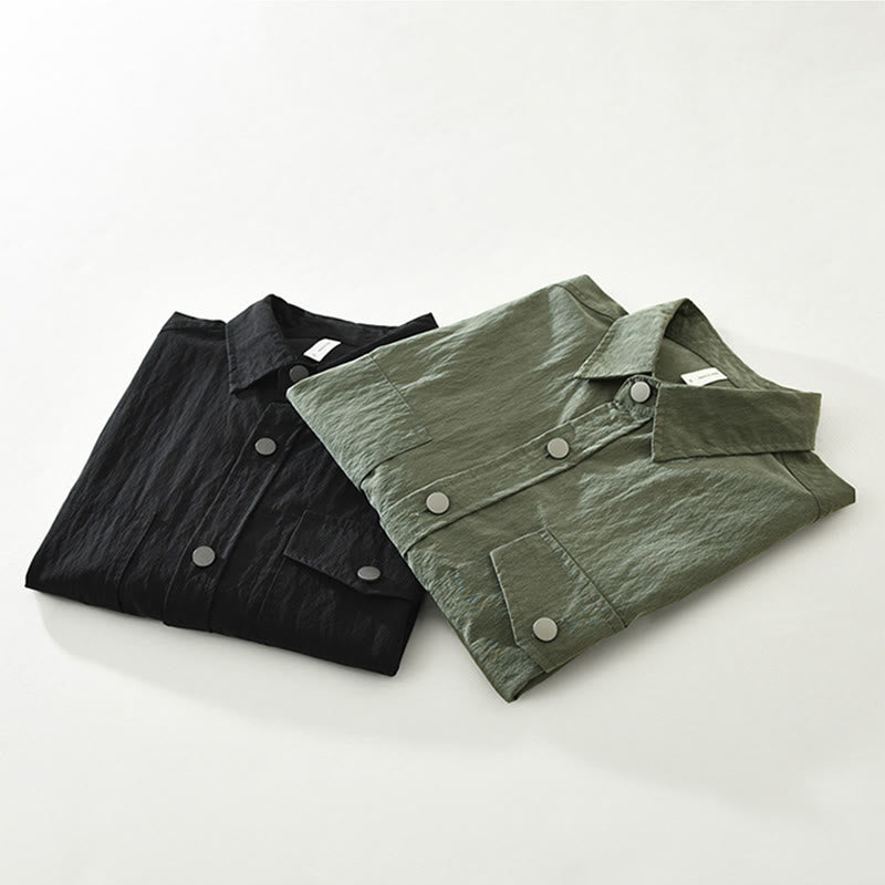 Buddha Stones Daily Long Sleeve Buttons Simple Design Men's Shirt With Pockets