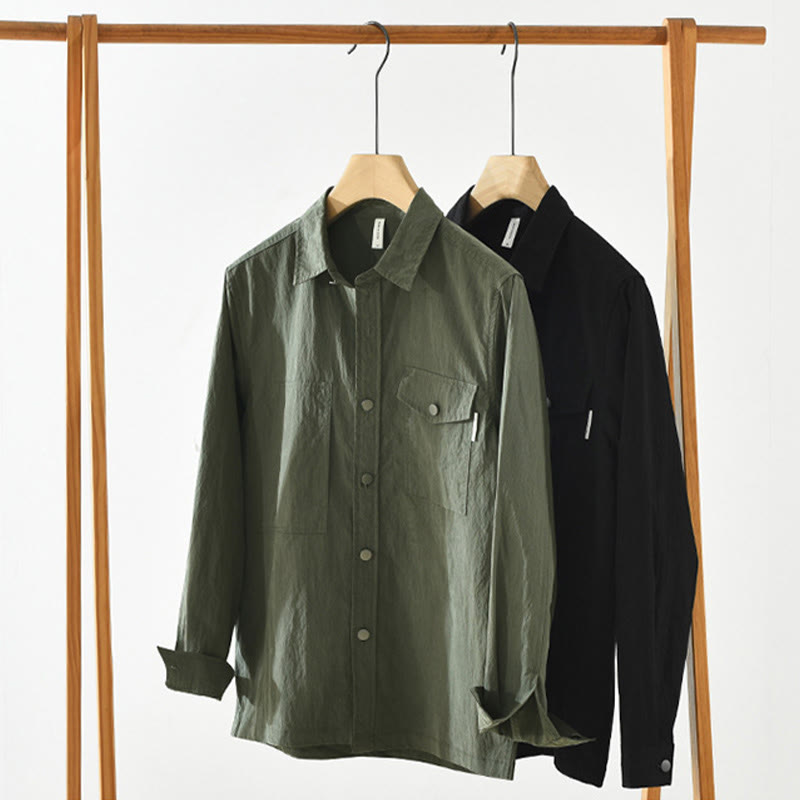 Buddha Stones Daily Long Sleeve Buttons Simple Design Men's Shirt With Pockets