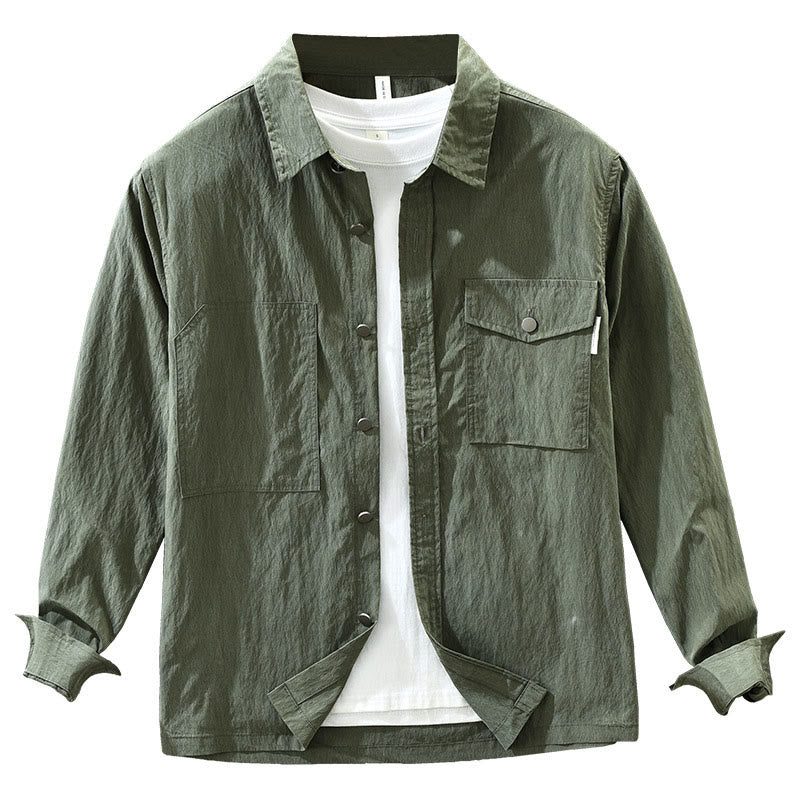 Buddha Stones Daily Long Sleeve Buttons Simple Design Men's Shirt With Pockets