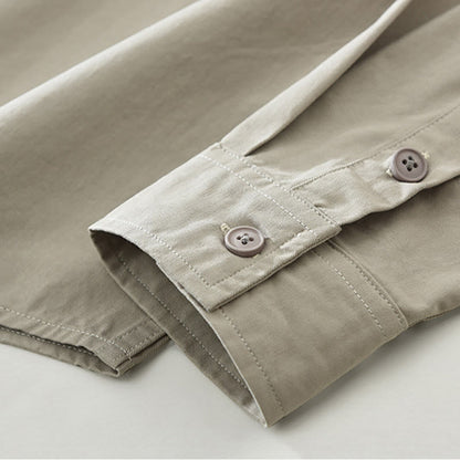 Buddha Stones Daily Plain Buttons Design Men's Long Sleeve Pure Cotton Shirt With Pockets