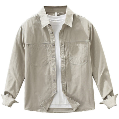 Buddha Stones Daily Plain Buttons Design Men's Long Sleeve Pure Cotton Shirt With Pockets