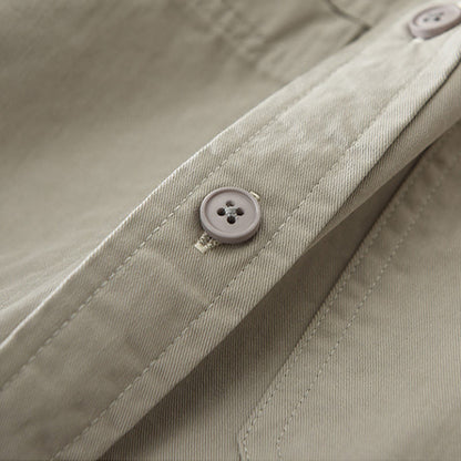 Buddha Stones Daily Plain Buttons Design Men's Long Sleeve Pure Cotton Shirt With Pockets