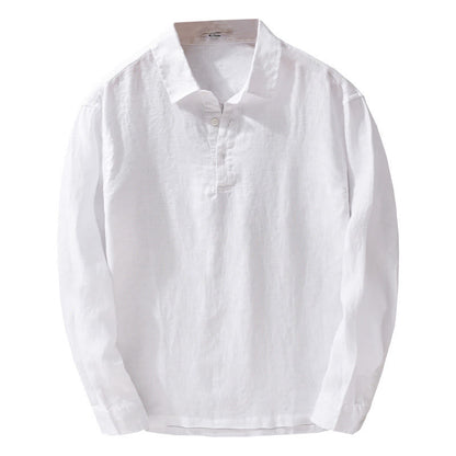 Buddha Stones Men's Solid Color Lapel Buttons Long Sleeve Pure Linen Shirt