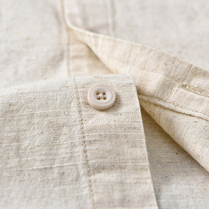 Buddha Stones Men's Spring Pure Color Stand Collar Cotton Linen Long Sleeve Shirt