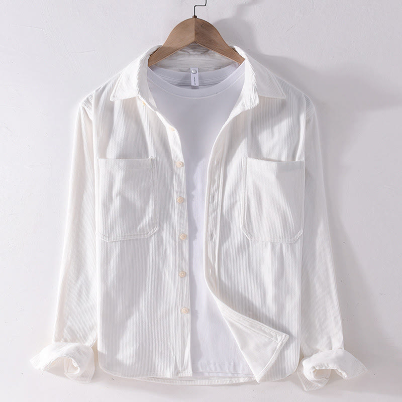 Buddha Stones Spring Plain Simple Buttons Design Corduroy Men's Long Sleeve Jacket With Pockets