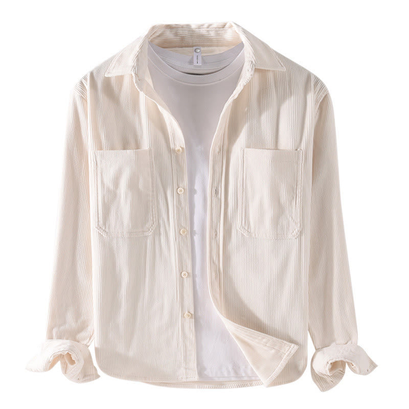 Buddha Stones Spring Plain Simple Buttons Design Corduroy Men's Long Sleeve Jacket With Pockets
