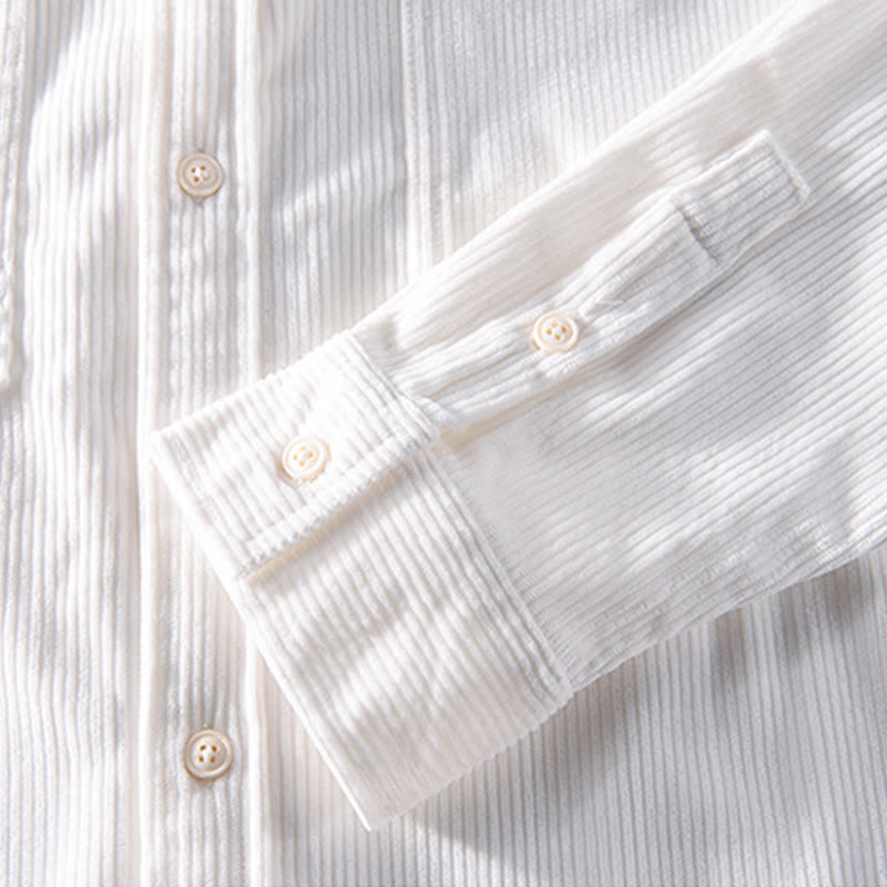 Buddha Stones Spring Plain Simple Buttons Design Corduroy Men's Long Sleeve Jacket With Pockets
