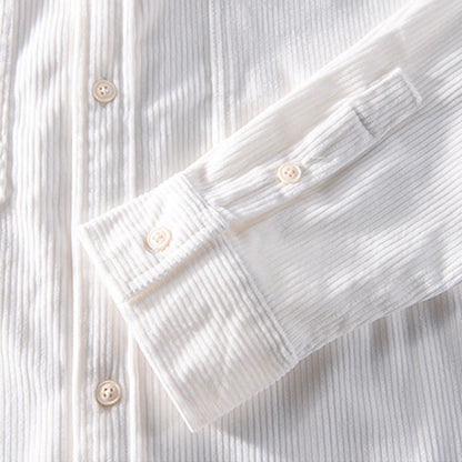 Buddha Stones Spring Plain Simple Buttons Design Corduroy Men's Long Sleeve Jacket With Pockets