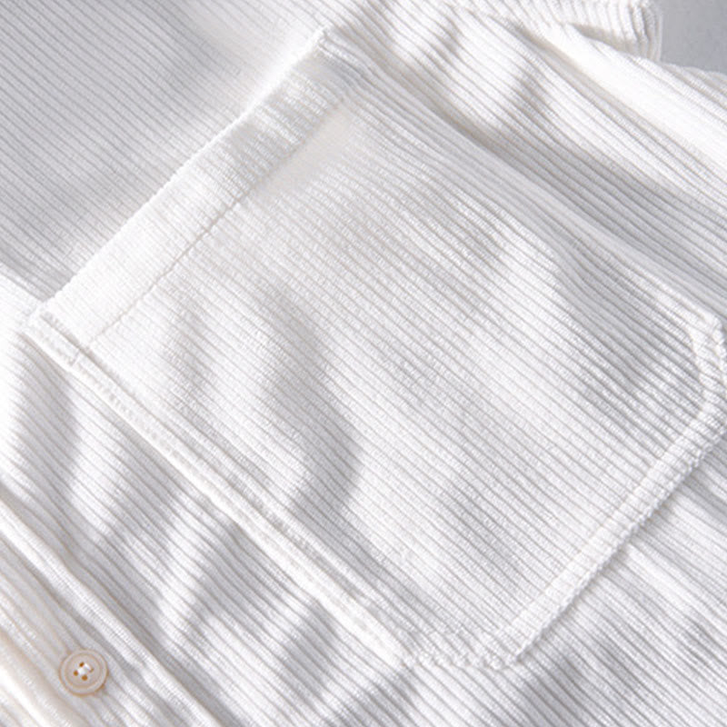 Buddha Stones Spring Plain Simple Buttons Design Corduroy Men's Long Sleeve Jacket With Pockets