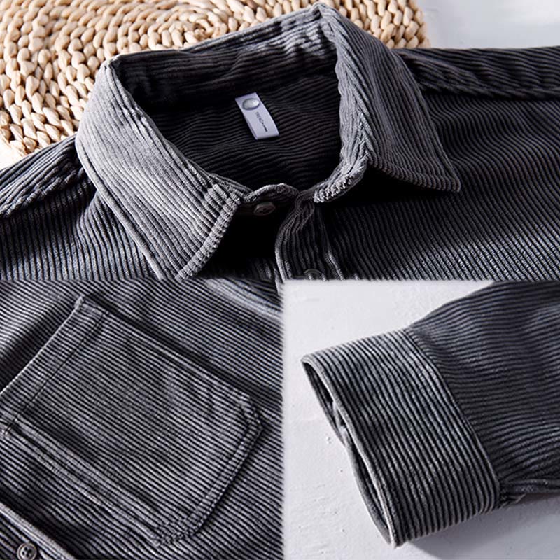 Buddha Stones Spring Plain Simple Buttons Design Corduroy Men's Long Sleeve Jacket With Pockets