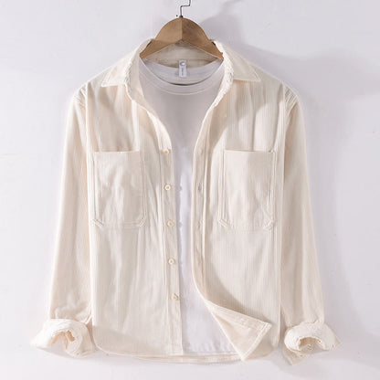 Buddha Stones Spring Plain Simple Buttons Design Corduroy Men's Long Sleeve Jacket With Pockets