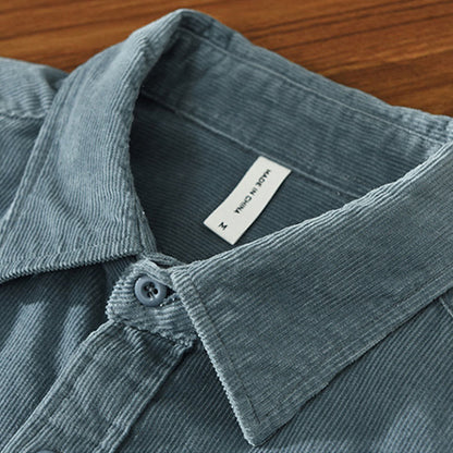 Buddha Stones Daily Plain Buttons Design Long Sleeve Men's Corduroy Pure Cotton Jacket With Pocket