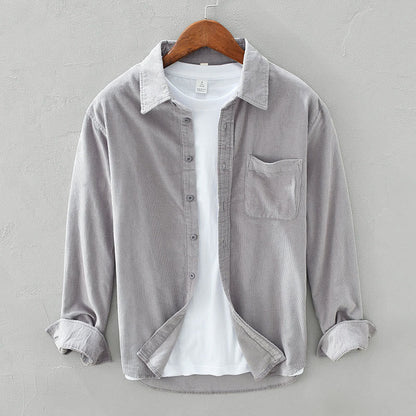 Buddha Stones Daily Plain Buttons Design Long Sleeve Men's Corduroy Pure Cotton Jacket With Pocket