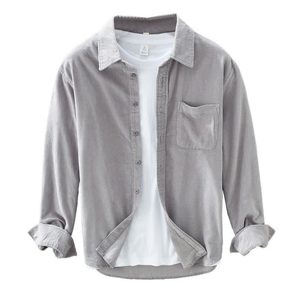 Buddha Stones Daily Plain Buttons Design Long Sleeve Men's Corduroy Pure Cotton Jacket With Pocket