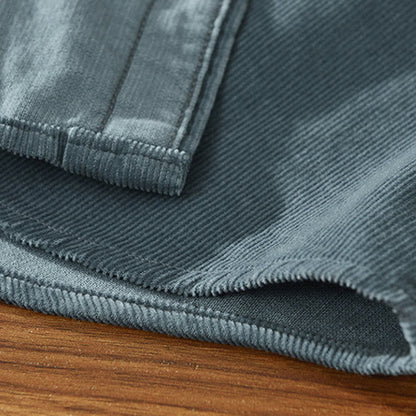 Buddha Stones Daily Plain Buttons Design Long Sleeve Men's Corduroy Pure Cotton Jacket With Pocket