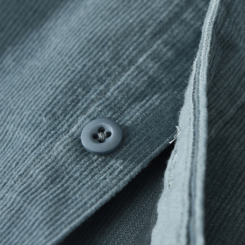 Buddha Stones Daily Plain Buttons Design Long Sleeve Men's Corduroy Pure Cotton Jacket With Pocket