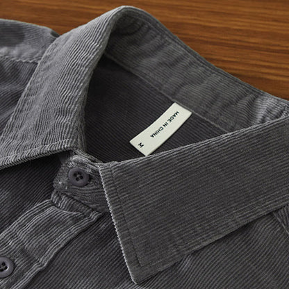 Buddha Stones Daily Plain Buttons Design Long Sleeve Men's Corduroy Pure Cotton Jacket With Pocket