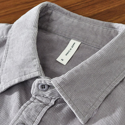 Buddha Stones Daily Plain Buttons Design Long Sleeve Men's Corduroy Pure Cotton Jacket With Pocket