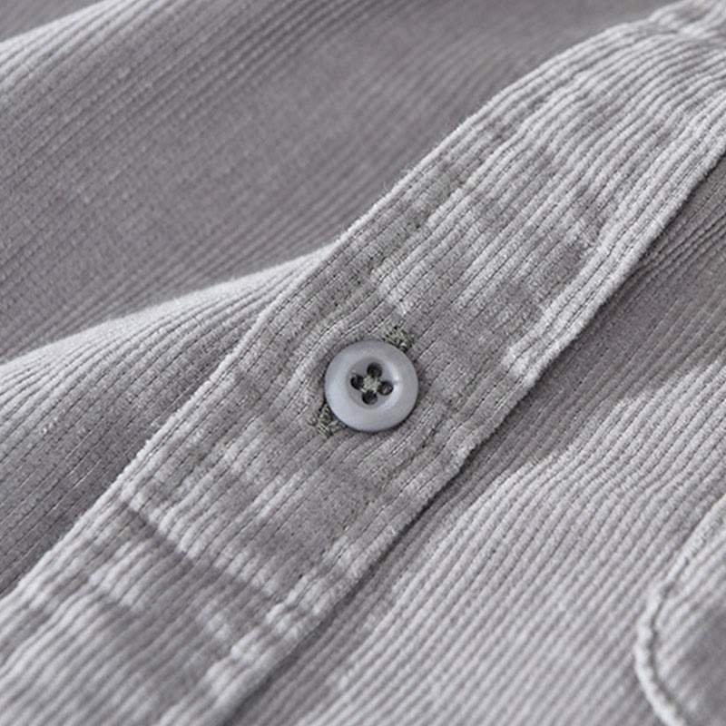Buddha Stones Daily Plain Buttons Design Long Sleeve Men's Corduroy Pure Cotton Jacket With Pocket