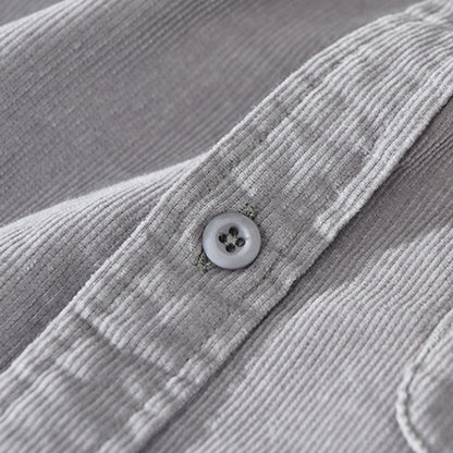 Buddha Stones Daily Plain Buttons Design Long Sleeve Men's Corduroy Pure Cotton Jacket With Pocket