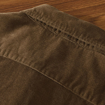 Buddha Stones Daily Plain Buttons Design Long Sleeve Men's Corduroy Pure Cotton Jacket With Pocket