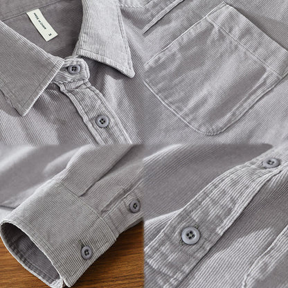 Buddha Stones Daily Plain Buttons Design Long Sleeve Men's Corduroy Pure Cotton Jacket With Pocket