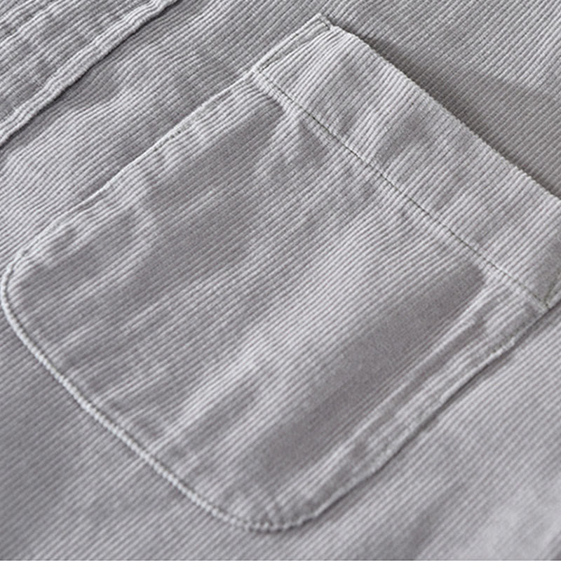 Buddha Stones Daily Plain Buttons Design Long Sleeve Men's Corduroy Pure Cotton Jacket With Pocket