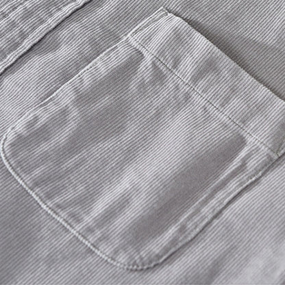 Buddha Stones Daily Plain Buttons Design Long Sleeve Men's Corduroy Pure Cotton Jacket With Pocket