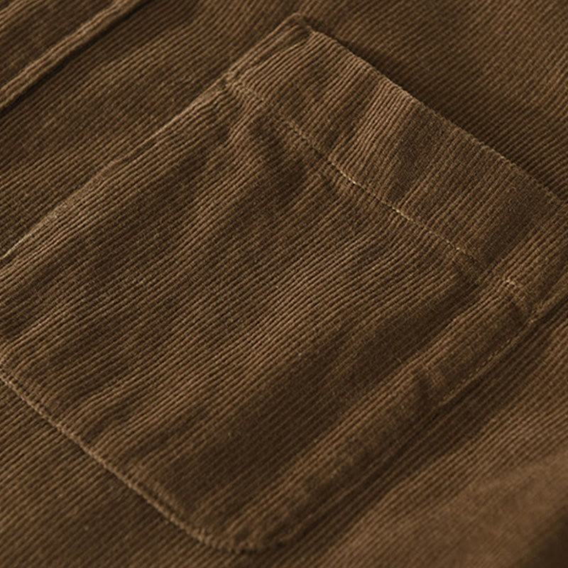 Buddha Stones Daily Plain Buttons Design Long Sleeve Men's Corduroy Pure Cotton Jacket With Pocket
