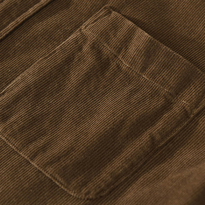 Buddha Stones Daily Plain Buttons Design Long Sleeve Men's Corduroy Pure Cotton Jacket With Pocket