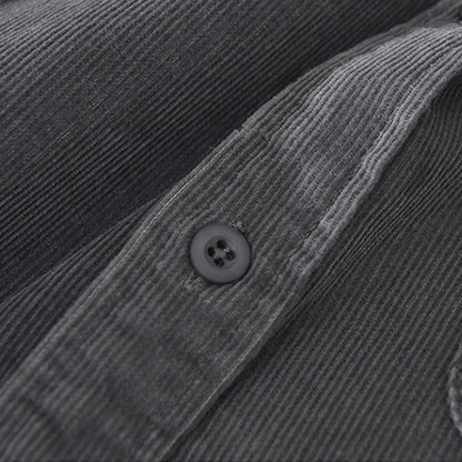 Buddha Stones Daily Plain Buttons Design Long Sleeve Men's Corduroy Pure Cotton Jacket With Pocket
