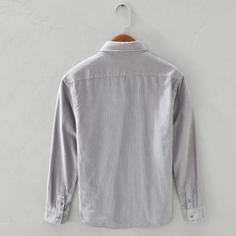 Buddha Stones Daily Plain Buttons Design Long Sleeve Men's Corduroy Pure Cotton Jacket With Pocket