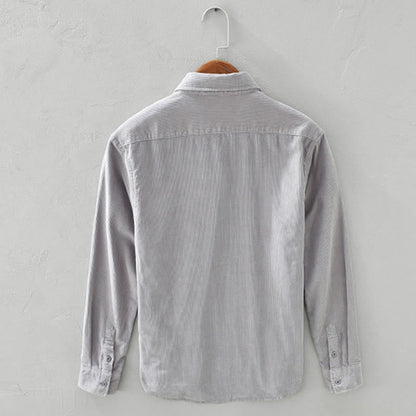 Buddha Stones Daily Plain Buttons Design Long Sleeve Men's Corduroy Pure Cotton Jacket With Pocket