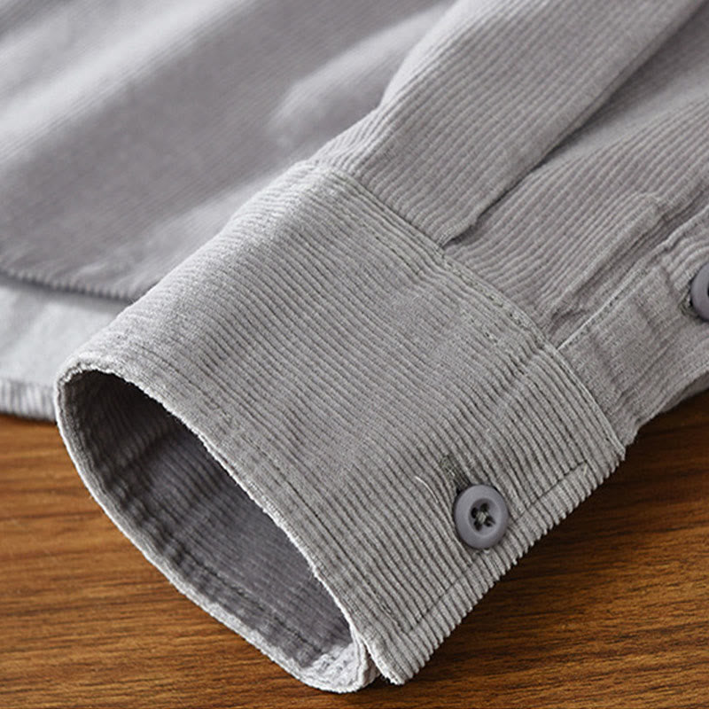 Buddha Stones Daily Plain Buttons Design Long Sleeve Men's Corduroy Pure Cotton Jacket With Pocket