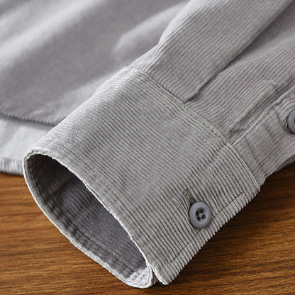 Buddha Stones Daily Plain Buttons Design Long Sleeve Men's Corduroy Pure Cotton Jacket With Pocket