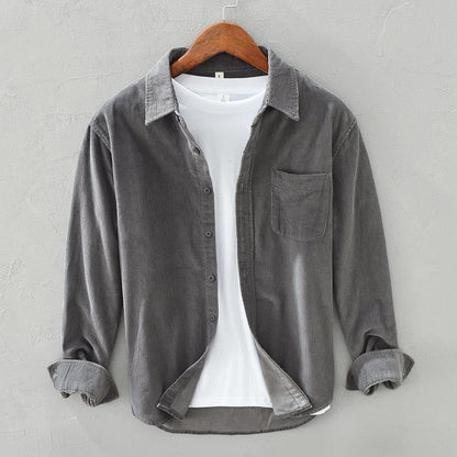 Buddha Stones Daily Plain Buttons Design Long Sleeve Men's Corduroy Pure Cotton Jacket With Pocket