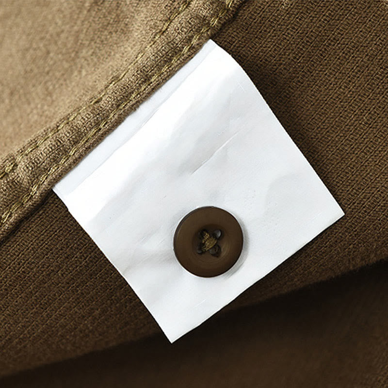 Buddha Stones Daily Plain Buttons Design Long Sleeve Men's Corduroy Pure Cotton Jacket With Pocket