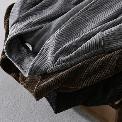 Buddha Stones Commute V-neck Simple Ribbed Texture Design Long Sleeve Men's Jacket