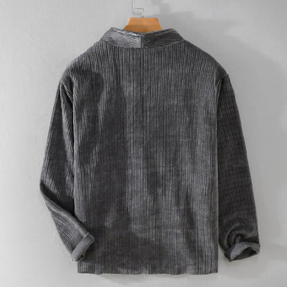 Buddha Stones Commute V-neck Simple Ribbed Texture Design Long Sleeve Men's Jacket