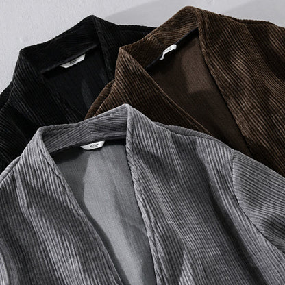 Buddha Stones Commute V-neck Simple Ribbed Texture Design Long Sleeve Men's Jacket